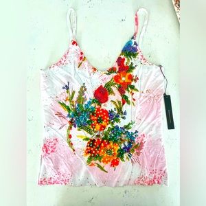 BCBG Max Azria Vintage Beaded Sequin Floral Knit Tank Top Shirt L RN 86297 NWT